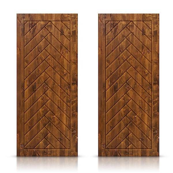 CALHOME 72 in. x 80 in. Hollow Core Walnut Stained Pine Wood Interior Double Sliding Closet Doors