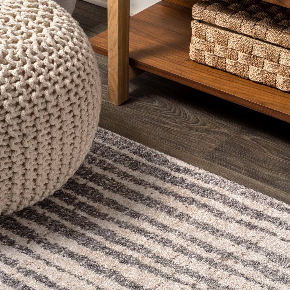 Skoura 3' x 5' Beige and Gray Stripe Synthetic Area Rug