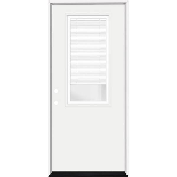 Steves & Sons Legacy 30 in. x 80 in. RHIS 2/3 Clear Glass Micro-Blind White Primed Fiberglass Prehung Front Door