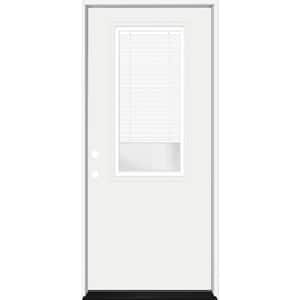 Legacy 32 in. x 80 in. RHIS 2/3 Clear Glass Micro-Blind White Primed Fiberglass Prehung Front Door