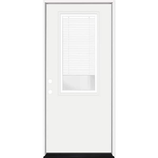 Steves & Sons Legacy 36 in. x 80 in. RHIS 2/3 Clear Glass Micro-Blind White Primed Fiberglass Prehung Front Door