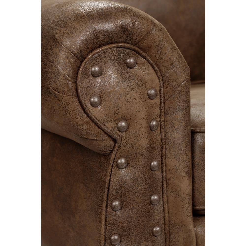 Sedona Traditional Brown Faux Leather Sofa with Rustic Nailhead Accents