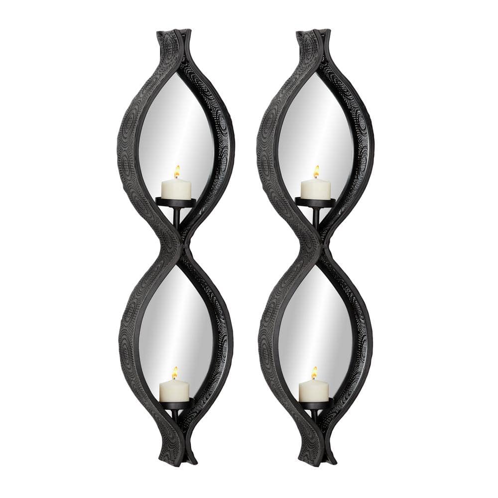 Litton Lane Eclectic Figure Eight Black Mesh Metal Wall Sconces with  Mirrors, Set of 82902 The Home Depot