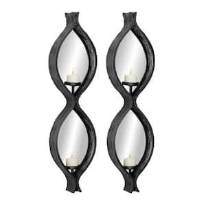 Eclectic Figure Eight Black Mesh Metal Wall Sconces with Mirrors, Set of 2