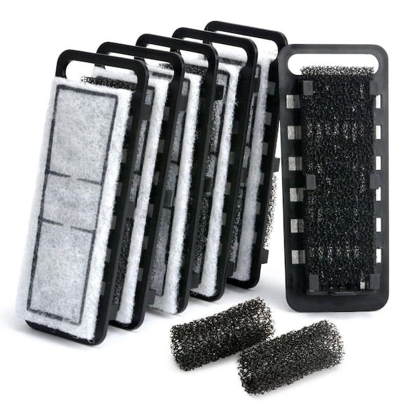 Black Aquarium Filter Cartridges with 2 Intake Sponges and Slim Design for Fish Tank Filtration Systems (6-Pack)