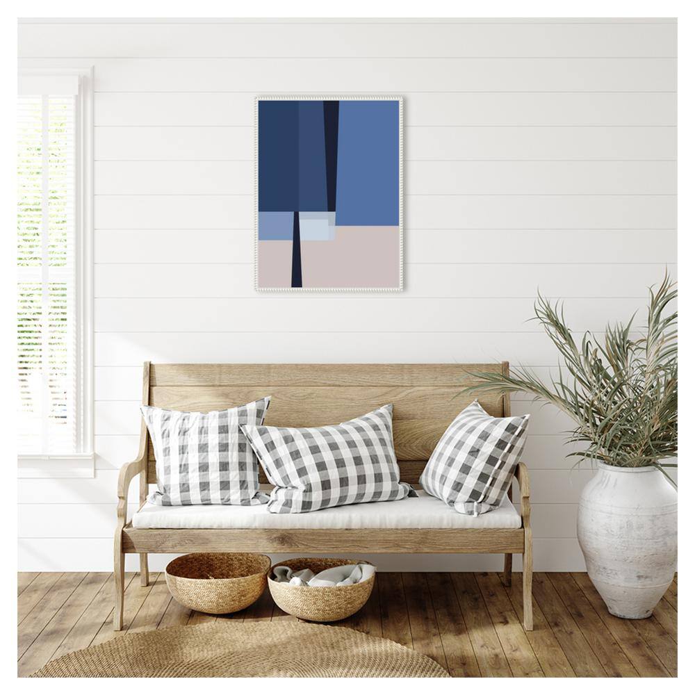 Blue and White Abstract Canvas Wall Art with Beaded Frame