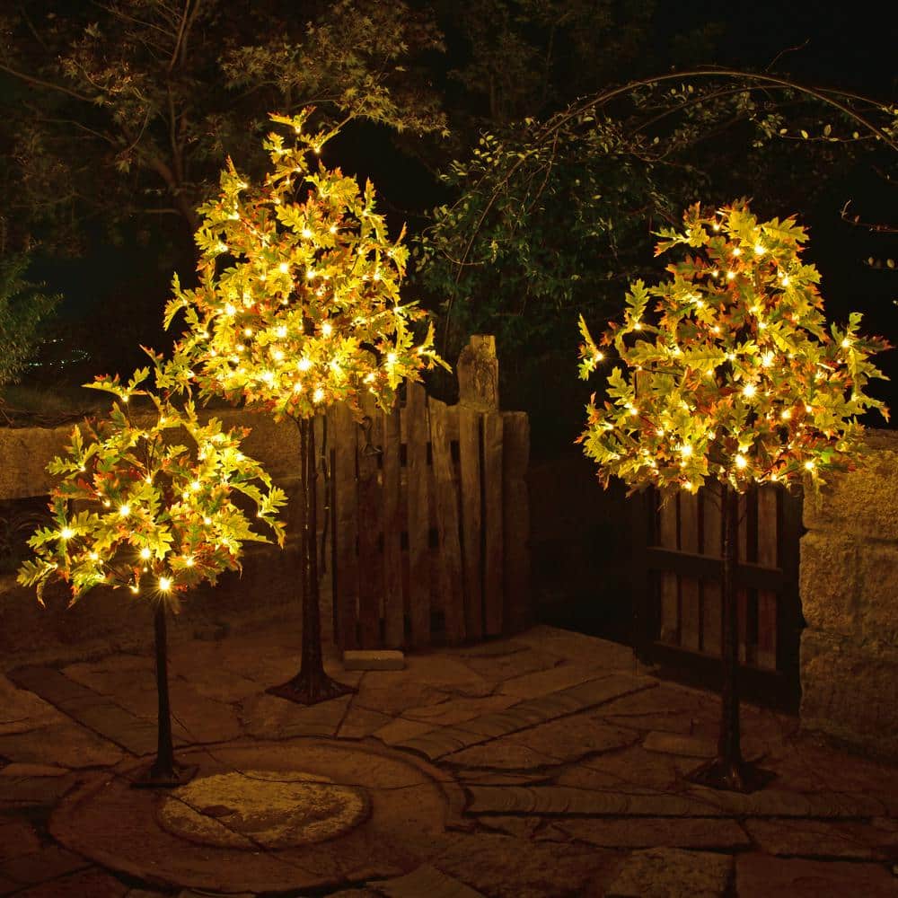 7-Foot Warm White LED Lighted Oak Tree for Outdoor Decor