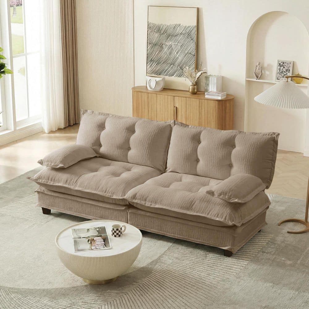 Wanda Modern 77 in. Pillow Top Arms Chenille Upholstered Rectangle Sectional Sofa in Brown, Light Coffee price history on PriceWatchPro