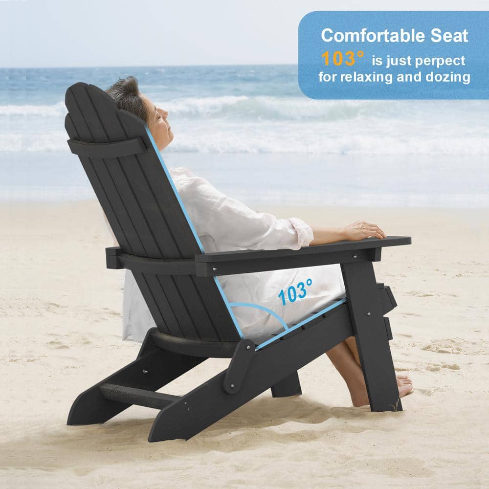 Black Plastic Folding Adirondack Chairs Set of 4