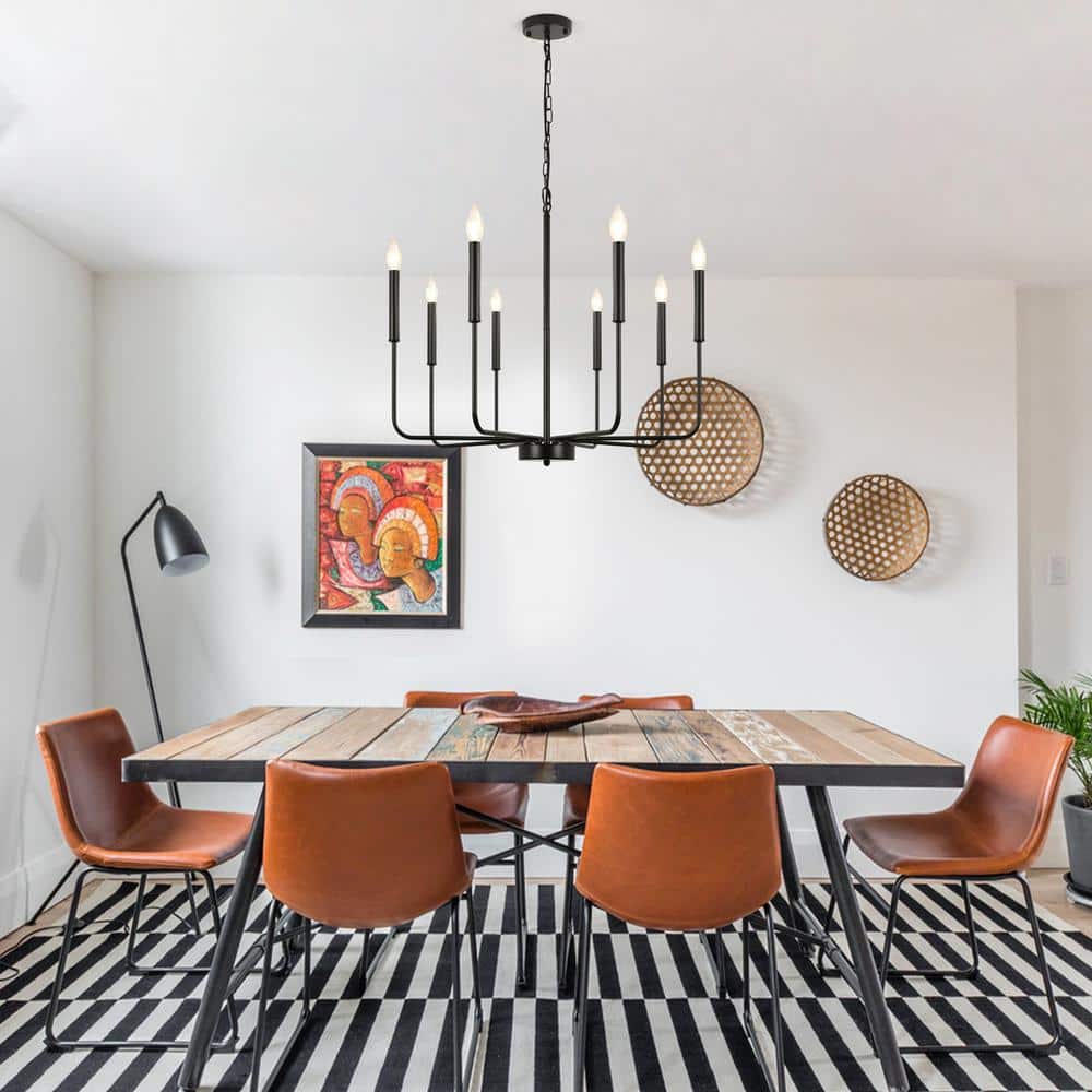 Black Metal 8-Light Candle Linear Chandelier