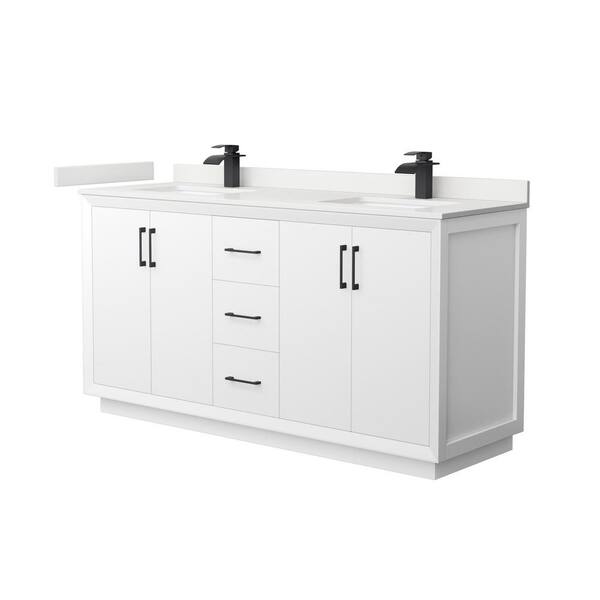 Wyndham Collection Strada 66 in. W x 22 in. D x 35 in. H Double Bath Vanity in White with White Quartz Top