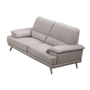 68 in. Gray Solid Leather 2-Seater Loveseat with Pillowtop Arms and Metal Legs