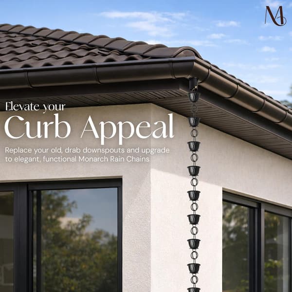 Monarch Rain Chains 8.5 ft Aluminum Hammered Cup Rain Chain (Black