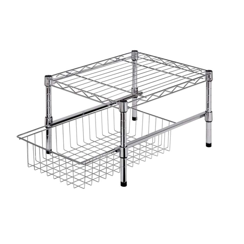 11 In H X 15 In W X 18 In D Adjustable Steel Shelf With Basket Cabinet Organizer In Chrome 0 The Home Depot