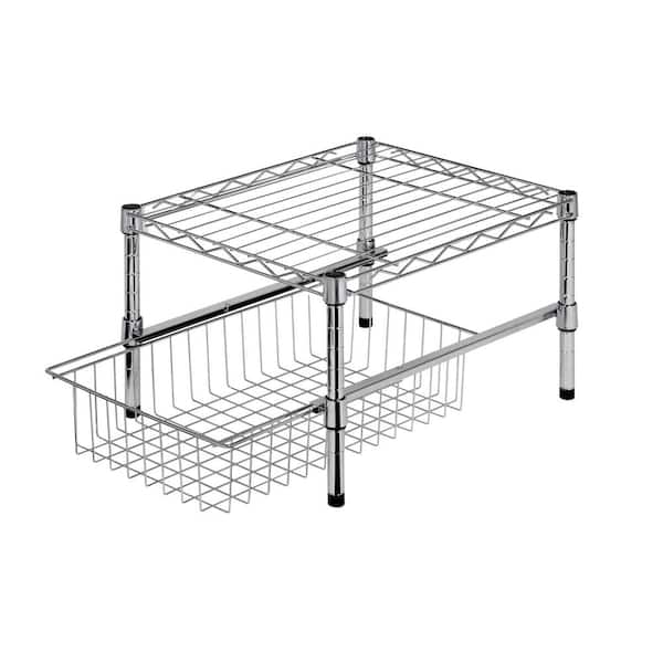 Unbranded 11 in. H x 15 in. W x 18 in. D Adjustable Steel Shelf with Basket Cabinet Organizer in Chrome