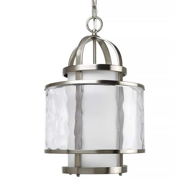 Bay Court Collection 1-Light Brushed Nickel Foyer Pendant with Etched Opal Glass