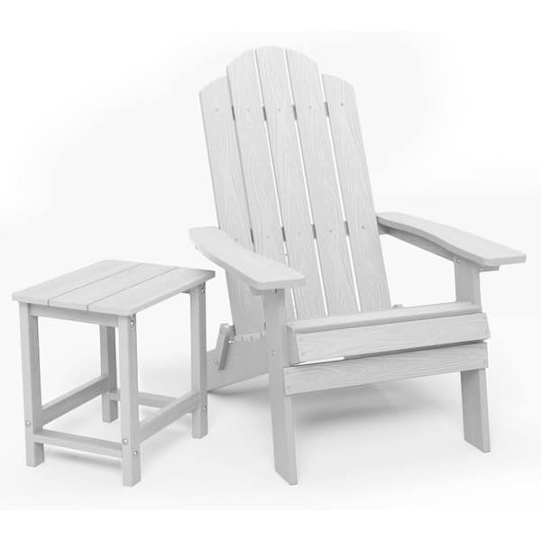 Mximu White Plastic Outdoor Folding Adirondack Chair with Square Side Table