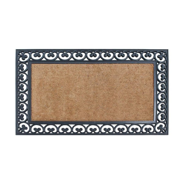 A1HC Black Paisley Border Extra Large Black/Beige 30 in. x 48 in. Rubber & Coir Heavy Duty Double Doormat