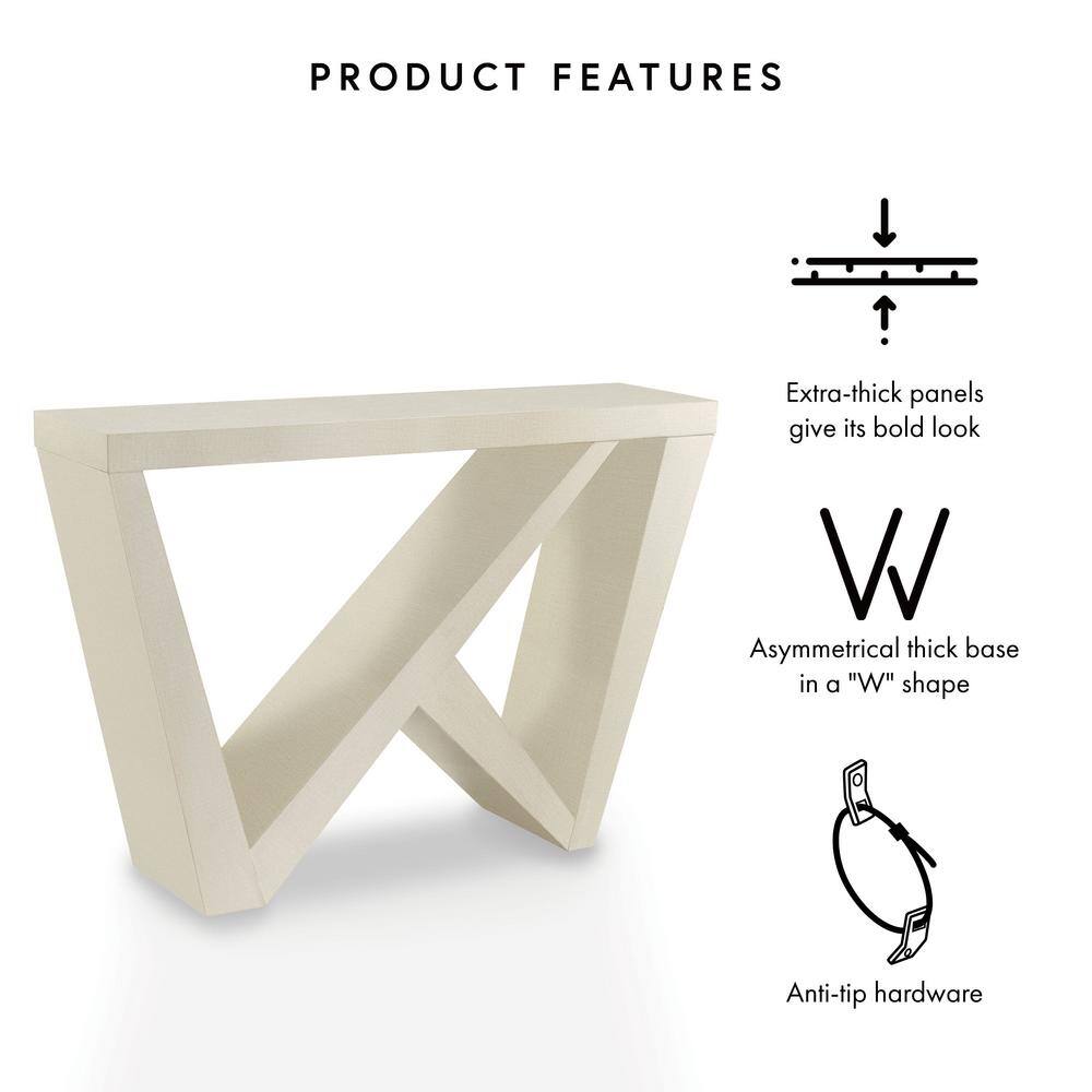 Cream Weave Modern Rectangular Console Table with Geometric Design