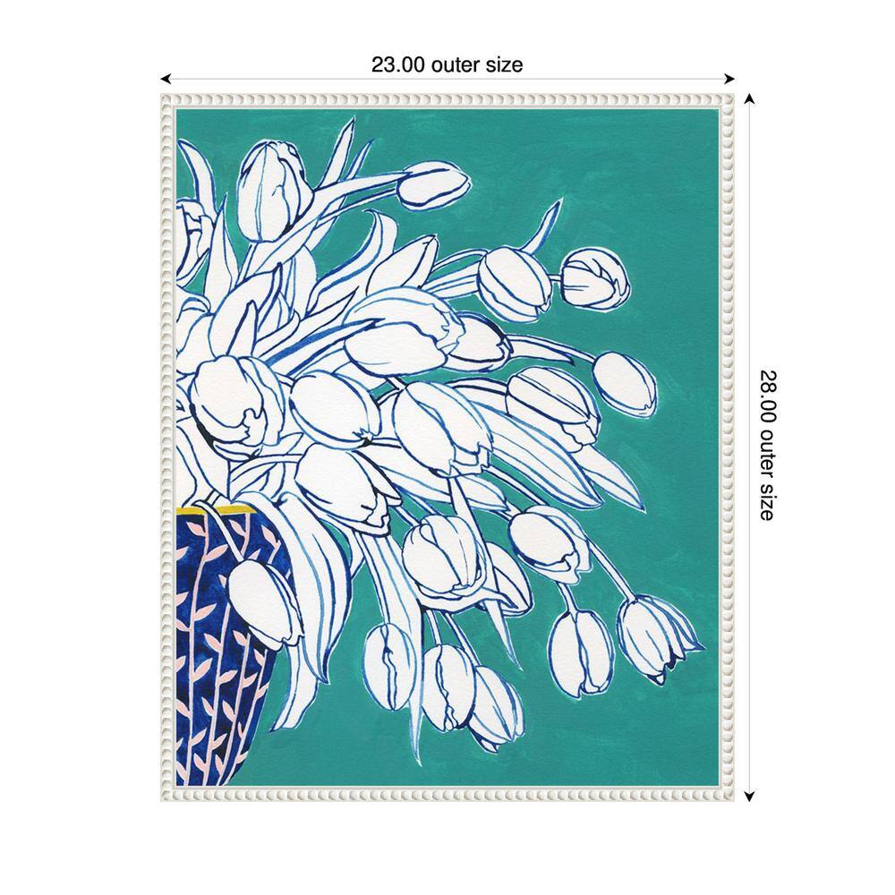 Turquoise Tulip Bouquet II White Framed Canvas Wall Art
