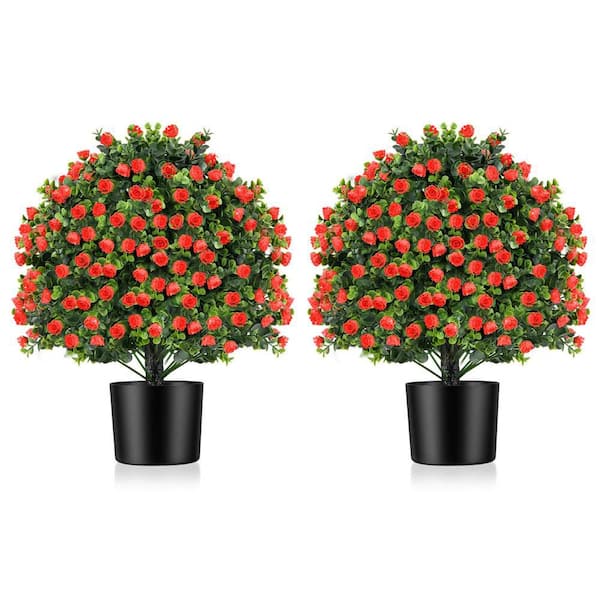 2 Pack 1.8 ft. Artificial Rose Topiary Ball Tree Faux Shrub Bushes with Flowers