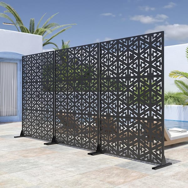 Lirago 72 in. x 47 in. Outdoor Metal Privacy Screen Garden Fence Triangle Pattern Wall Applique in Black