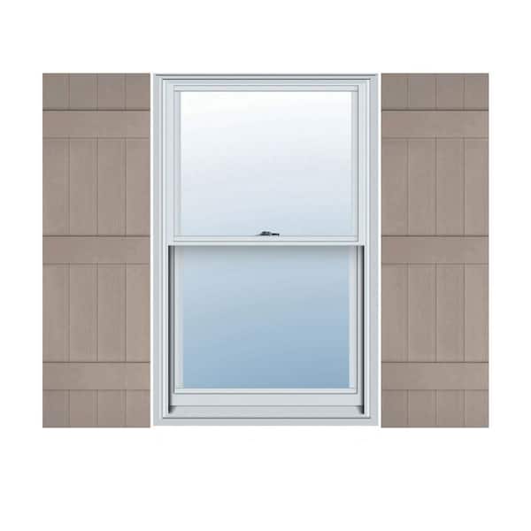 Ekena Millwork 14 in. x 74 in. Lifetime Vinyl Custom Four Board Joined Board and Batten Shutters Pair Clay