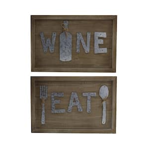 "Eat "and "Wine" MDF Decorative 2-piece Wall Plaque Set, Decorative Sign