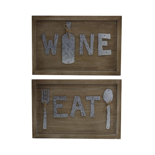 Elements "Eat "and "Wine" MDF Decorative 2-piece Wall Plaque Set, Decorative Sign