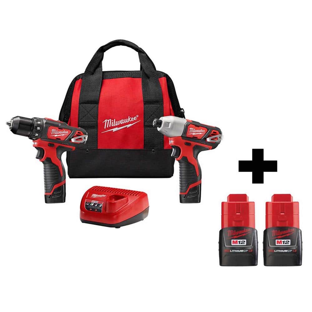Milwaukee M12 12V Lithium-Ion Cordless Drill Driver/Impact Driver Combo Kit (2-Tool) with (2) M12 1.5Ah Batteries -  2494-22X2