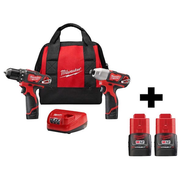 Milwaukee M12 12V Lithium-Ion Cordless Drill Driver/Impact Driver Combo Kit (2-Tool) with (2) M12 1.5Ah Batteries