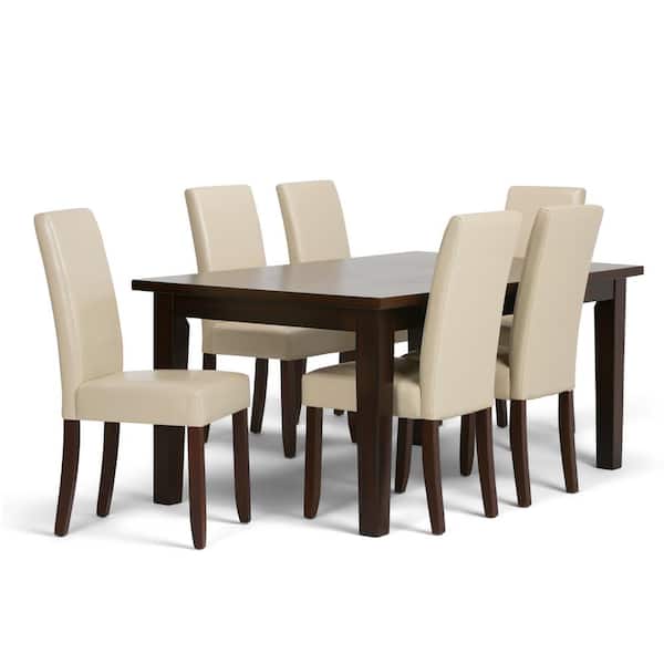 Simpli Home Acadian 7-Piece Satin Cream Dining Set