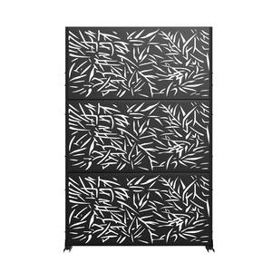 72 in. x 47 in. Outdoor Metal Privacy Screen Garden Fence in Bamboo Leaves Pattern in Black