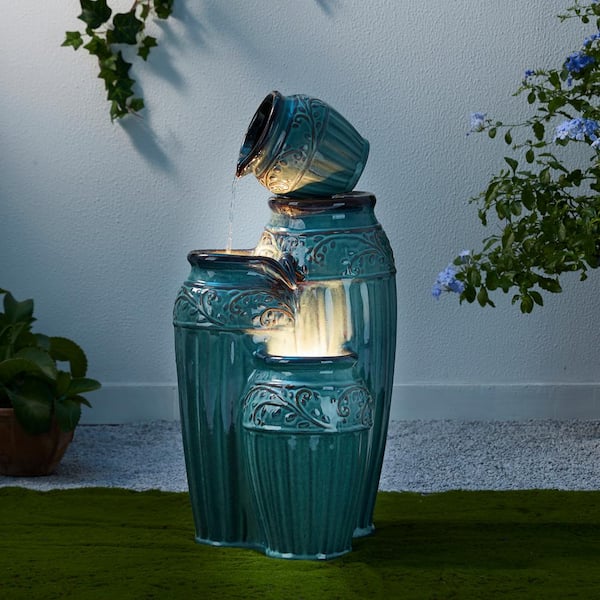 Glitzhome 27.25 in. H 4-Tier Turquoise Embossed Pattern