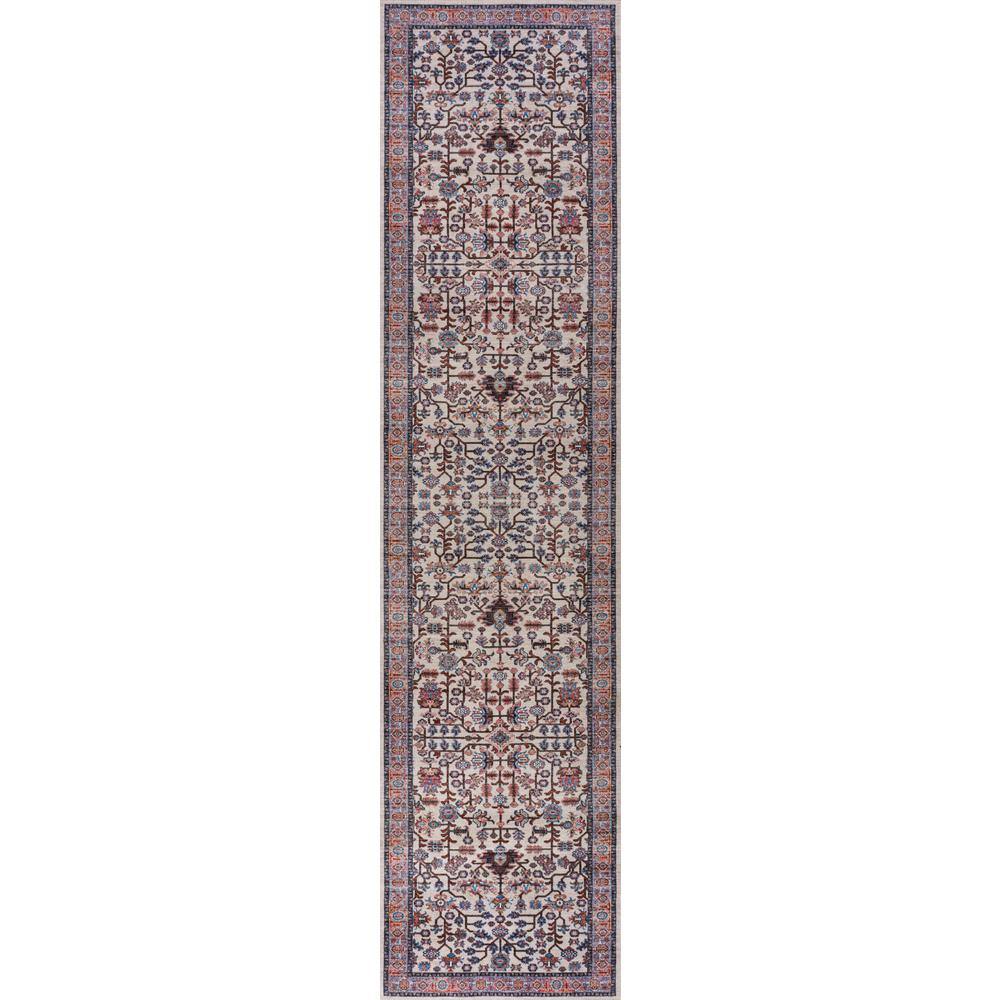 Kemer Persian Chenille Beige/Red/Blue 2' x 8' Washable Runner Rug