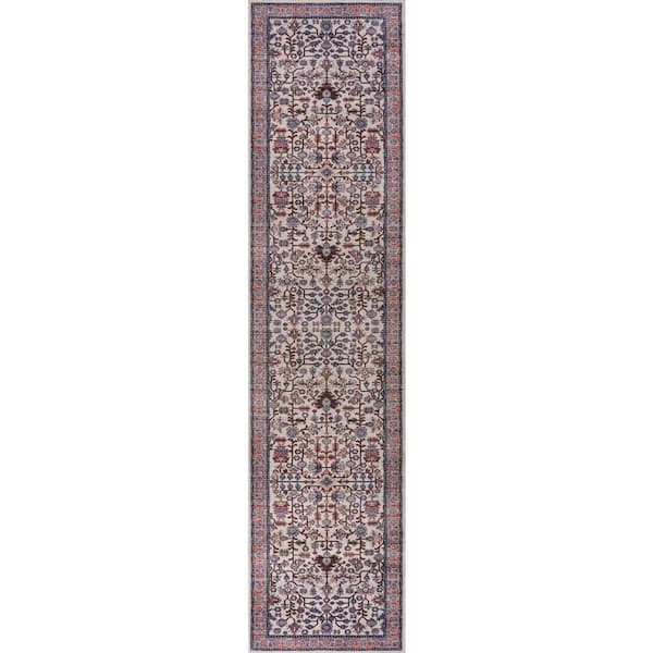Kemer All-Over Persian Machine-Washable Beige/Red/Blue 2 ft. x 8 ft. Runner Rug