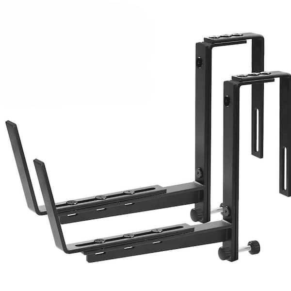 Adjustable Heavy Duty Flower Planter Box Brackets Black Metal Reinforced Support Outdoor Railings Walls 2-Pack