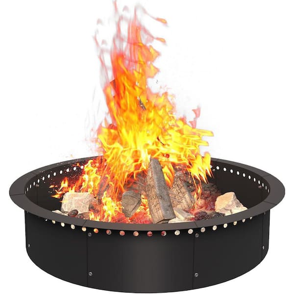 Fire Pit Ring 40 in. D x 8.5 in. H Round Steel Wood Burning Fire Pit Kit in Black with Smokeless Design