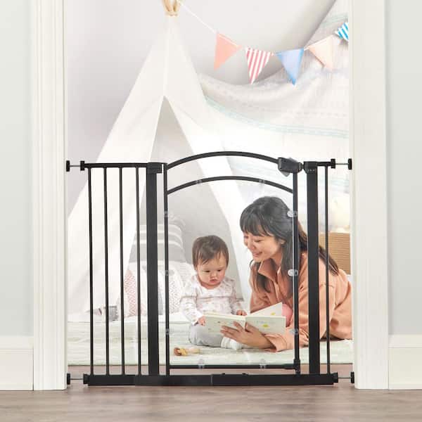 29.5 in. - 37 in. In Sight Clear Panel Baby Gate, Pressure Mounted, Black