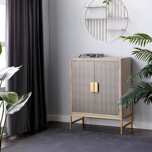 Litton Lane Brown Wood Snakeskin Inspired 1 Shelf and 2 Doors Cabinet