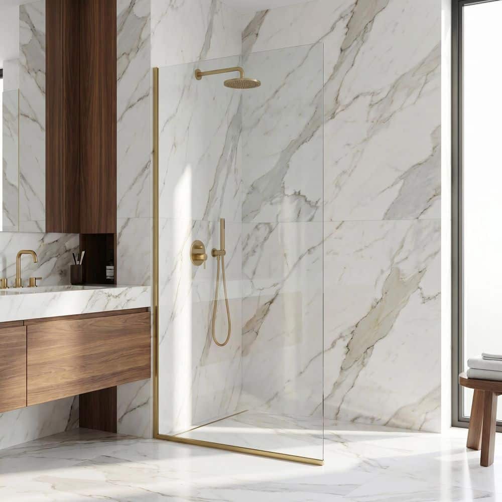 VIGO Zenith 34 in. W x 74 in. H Frameless Fixed Shower Screen Door