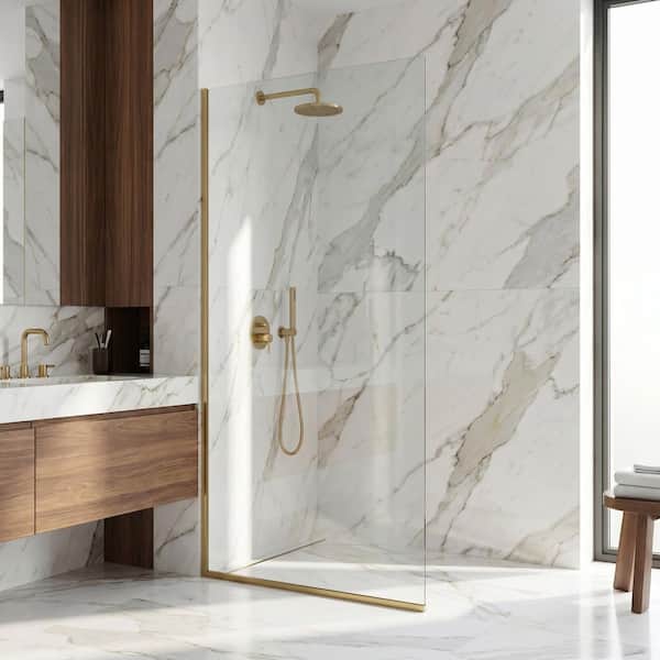VIGO Zenith 34 in. W x 74 in. H Frameless Fixed Shower Screen Door