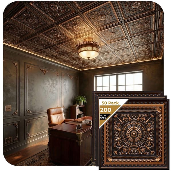 La Scala Antique Copper 2 ft. x 2 ft. PVC Glue-up or Lay-in Faux Tin Ceiling Tile (200 sq. ft. /Case)