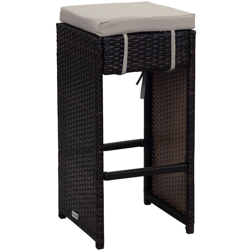 Brown and Sand Six-Seater Outdoor Rattan Bar Set