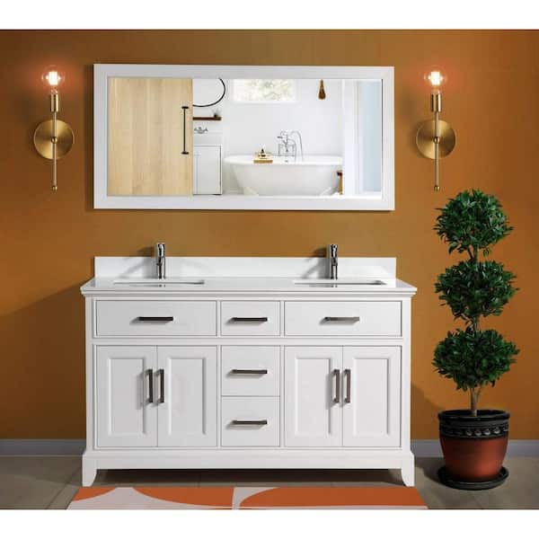 Vanity Art Genoa 60 In W X 22 D 36 H Bath White With Top Basin And Mirror Va1060 Dw Vanity Art Genoa 60 In W X 22 D, Mirror For 60 Inch Double Vanity With Sink On Top Of