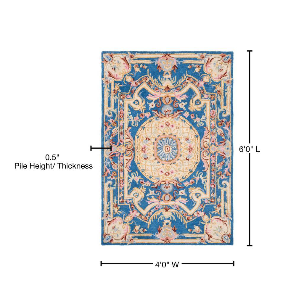 Hand-Tufted Blue and Ivory Wool Rectangular Area Rug, 4' x 6'