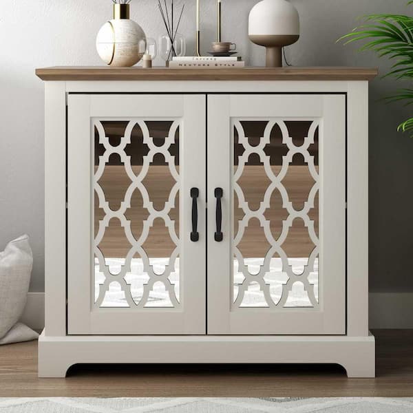 GALANO Heron Ivory with Knotty Oak Accent Cabinet with 2 Doors