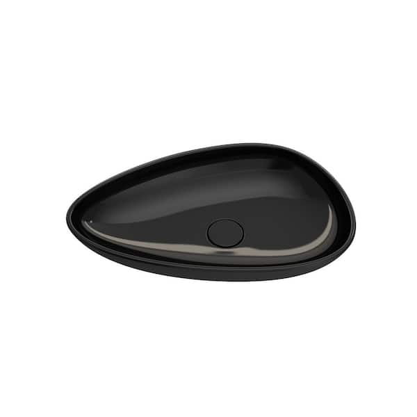BOCCHI Etna 23.25 in. Black Fireclay Oval Vessel Sink with Matching Drain Cover