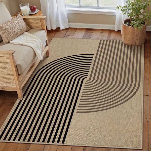 Keloni Linen-look Brown/Black 3 ft. x 5 ft. Geometric Area Rug
