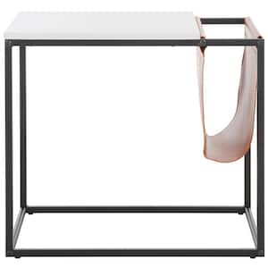 Eugenia 22 in. White/Brown/Black Rectangular Faux Marble End Table